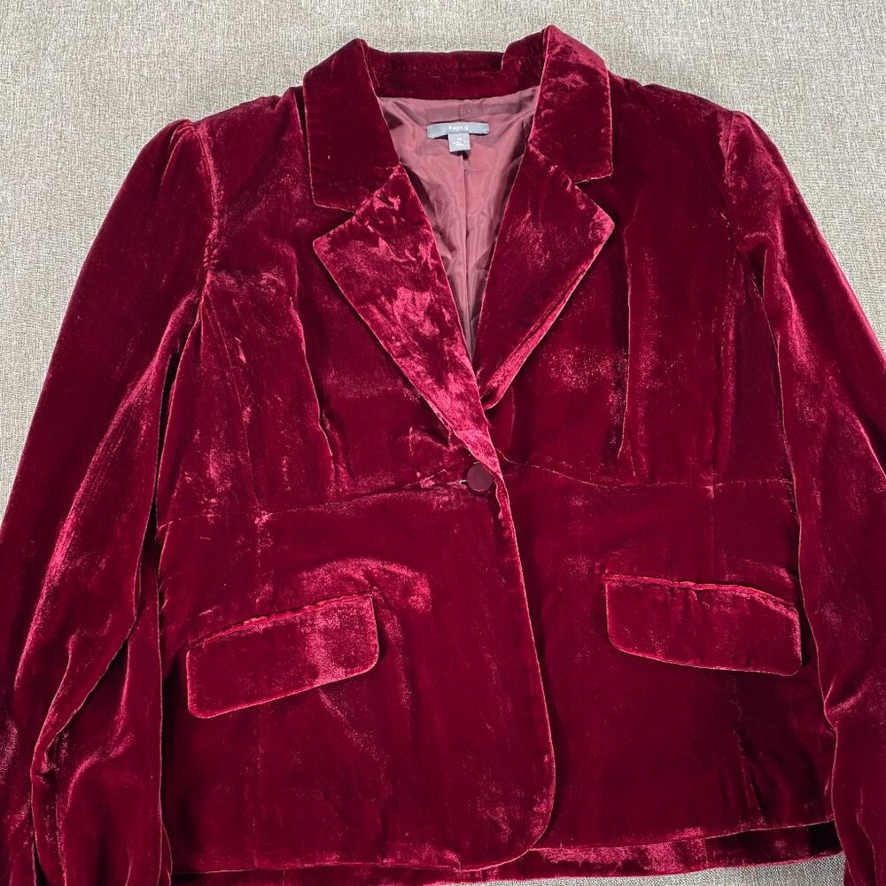 Apt 9 Velvet Like One Button Blazer Top Women's 16 V-neck Plum NWT - Picture 4 of 12